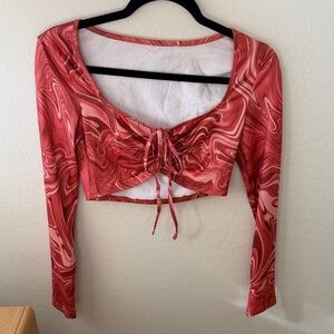 Women's Red Swirl Long Sleeve Crop Top